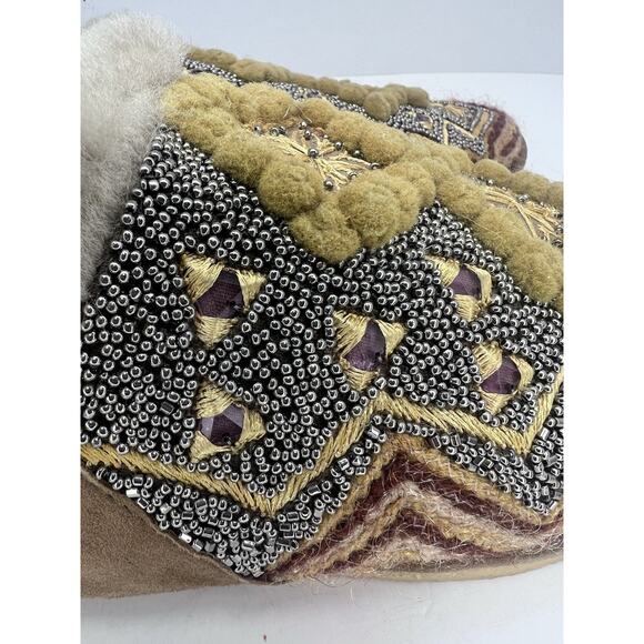 Laidback London Women's Handmade Boho Beaded Slide Slippers Sz38 (7.5) Fur Lined - Picture 6 of 11